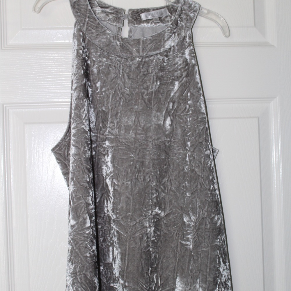 VELVET GRAY HALTER TANK TOP WITH LACE TRIM